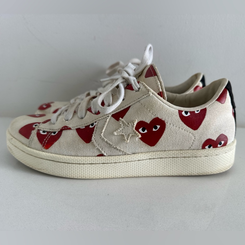 Unisex Converse COMME DE GARCONS Low Top Lace Up Sneakers Print Hearts.W 8.5/M 7